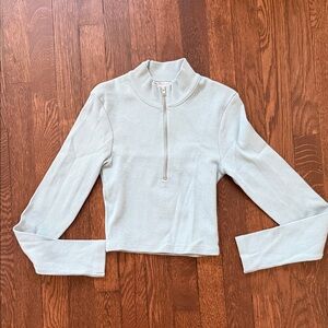 Zara Pale Blue Half-Zip Cropped Mock Neck top
